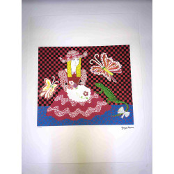 Yayoi Kusama Lithografie off set 50x65 cm handtekening op plaat met certificaat