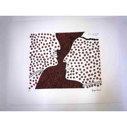 Yayoi Kusama 50x65 cm-ko sinadura ziurtagiria duen plakan egindako litografia
